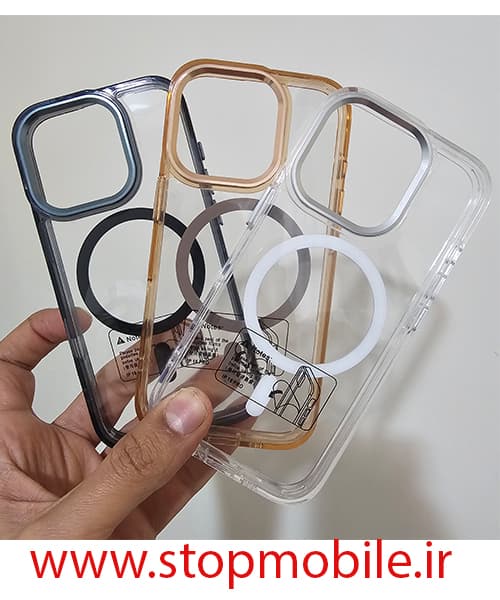 قاب آیفون 16 – IPHONE 16 مدل مگ سیف دار شفاف دور رنگی creative case