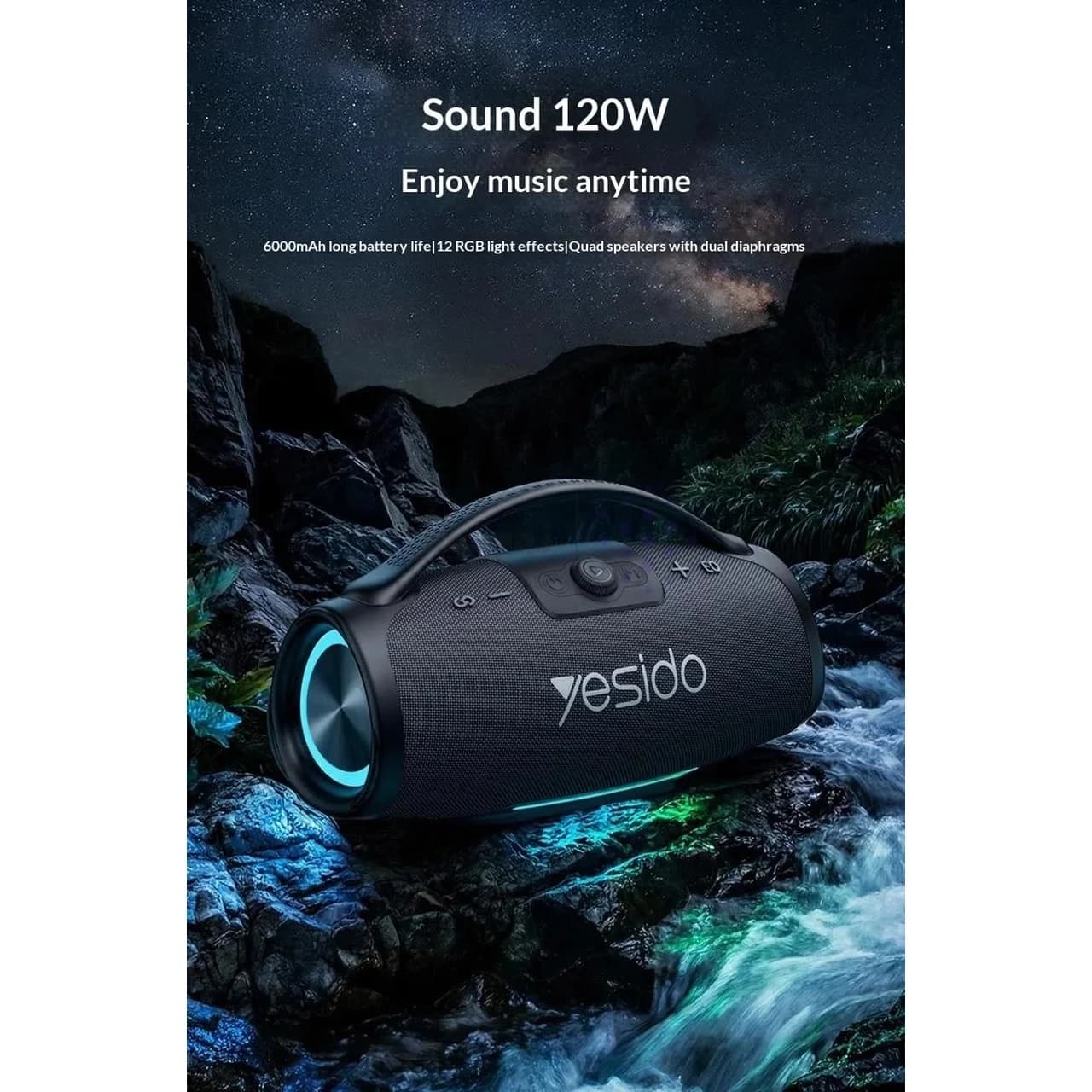 اسپیکر بی سیم Yesido ضد آب مدل YSW45 120W – مشکی (گارانتی 18 ماهه تعویض نیکان همراه) — تصویر ۳