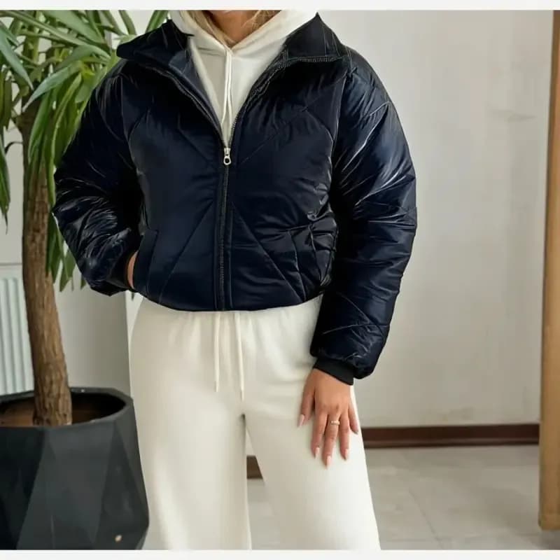 کاپشن سیلیکونی زنانه پشم شیشه گرم بالا سایز 38 تا 46 سرمه ای و مشکی — تصویر ۷