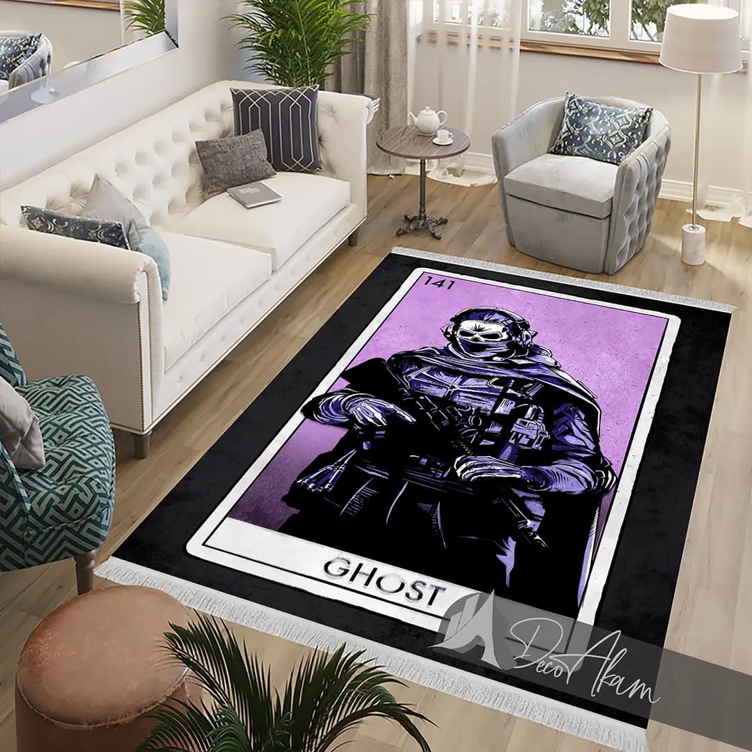 فرشینه کالاف دیوتی طرح گوست Ghost بنفش کد DA-(7079) | فرش اتاق گیمینگ — تصویر ۳