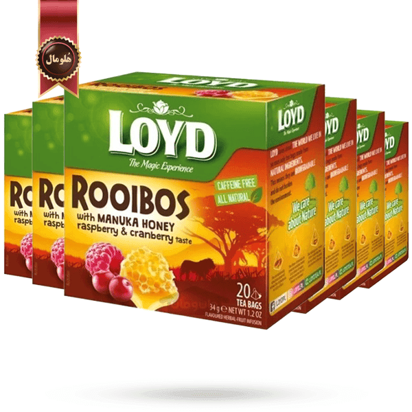 6 بسته چای رویبوس هرمی لوید LOYD مدل تمشک، زغال اخته و عسل مانوکا Raspberries, blueberries and manuka honey پک 20 تایی (اورجینال)