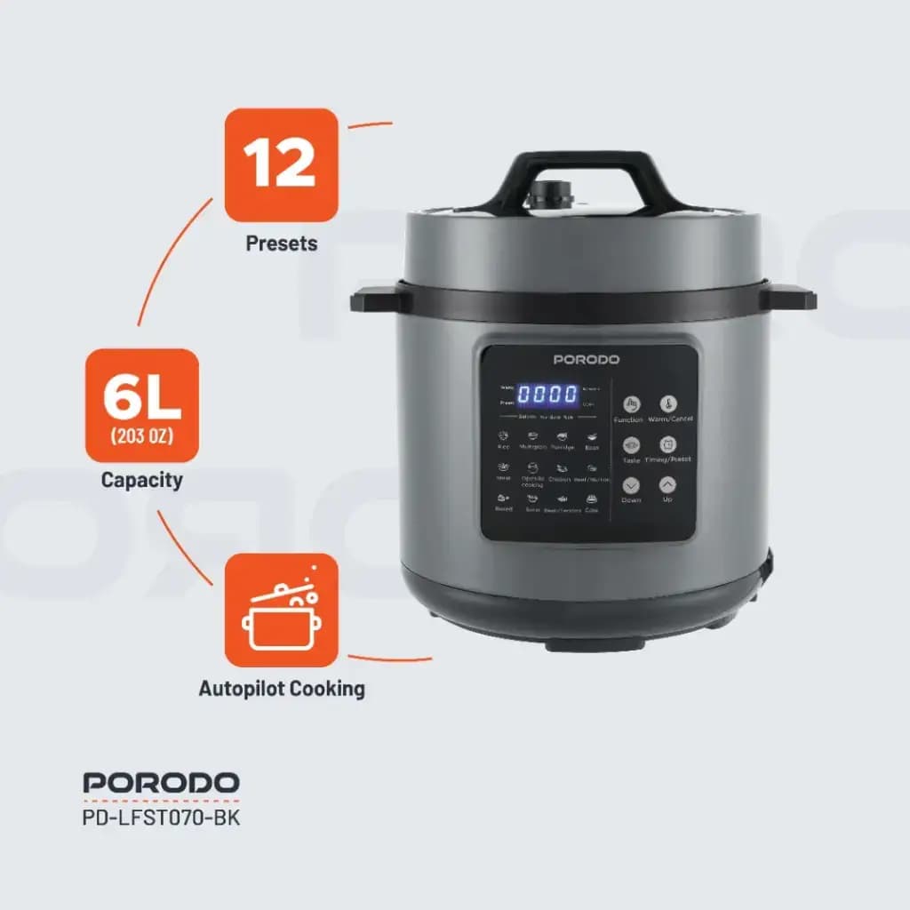 مولتی کوکر و غذاساز پرودو مدل Porodo Lifestyle 1300W Multi-Cuisine Pressure Cooker — تصویر ۲
