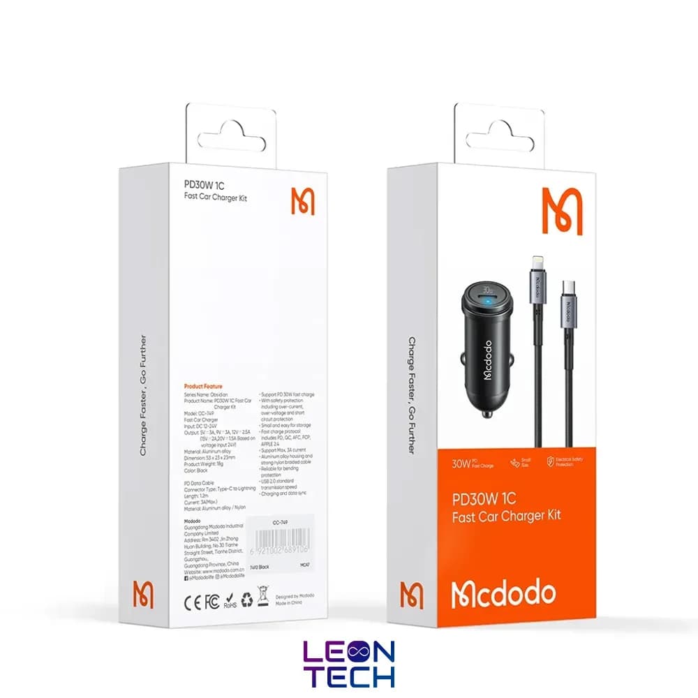 شارژر فندکی 30 وات با کابل تایپ-سی مک دودو مدل Mcdodo CC-749-1 — تصویر ۲