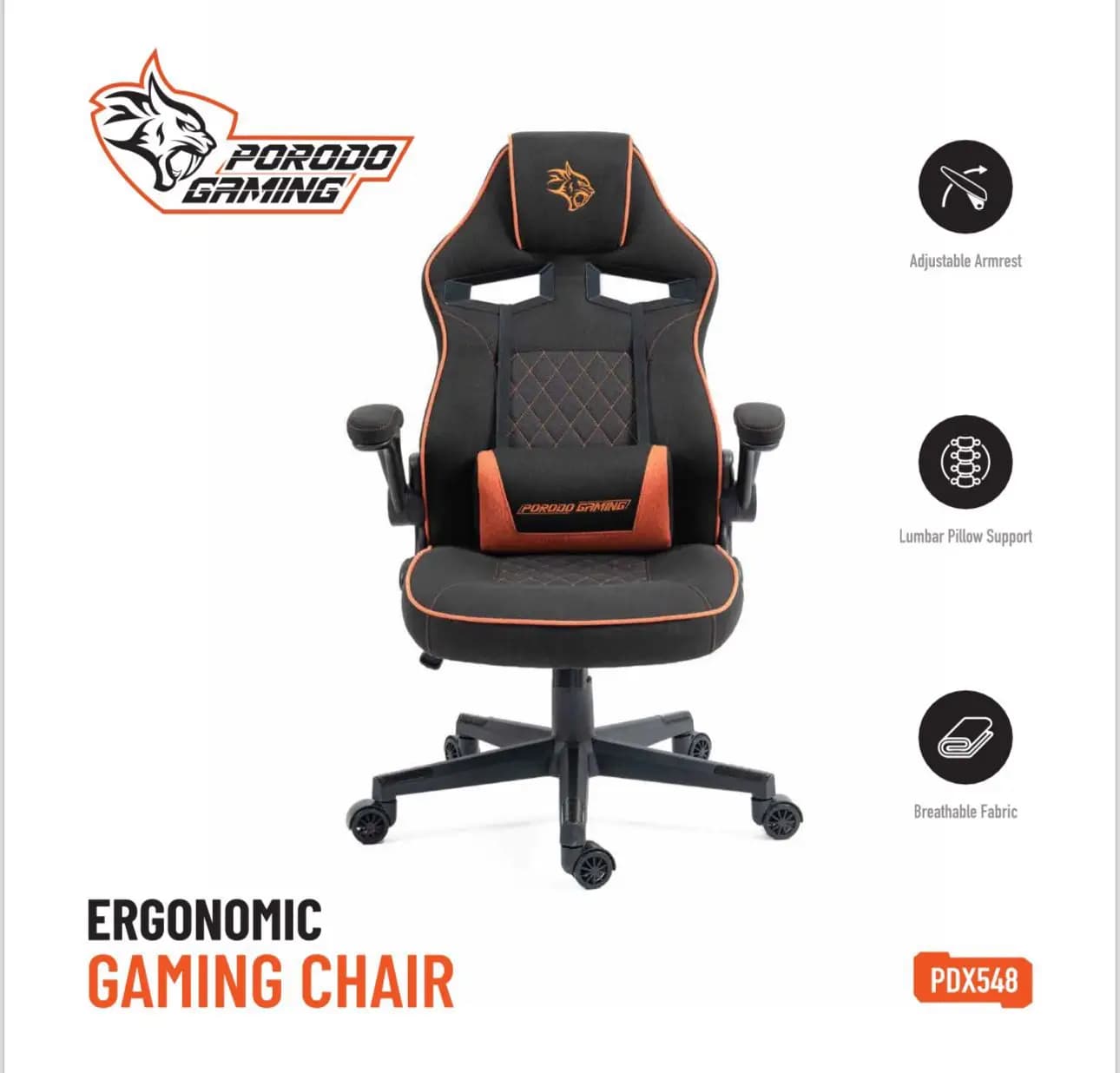 صندلی گیمینگ ارگونومیک پرودو مدل Porodo Gaming Chair PDX548 — تصویر ۲