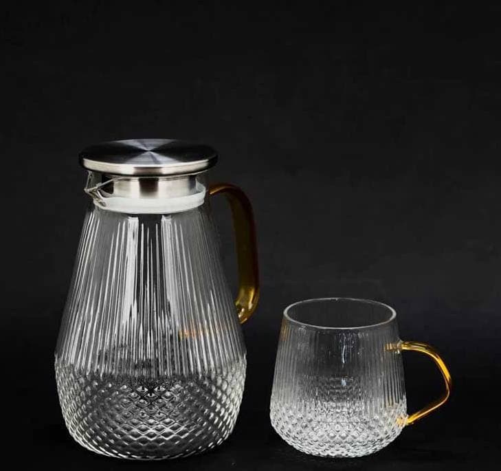 پارچ و لیوان راه راه دسته عسلی — تصویر ۳