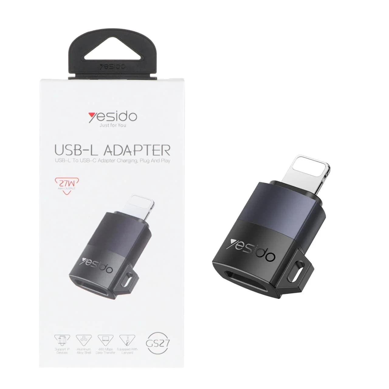 تبدیل Yesido Lightning To Type-C مدل GS27 27W – خاکستری (گارانتی 18 ماه تعویض نیکان همراه)