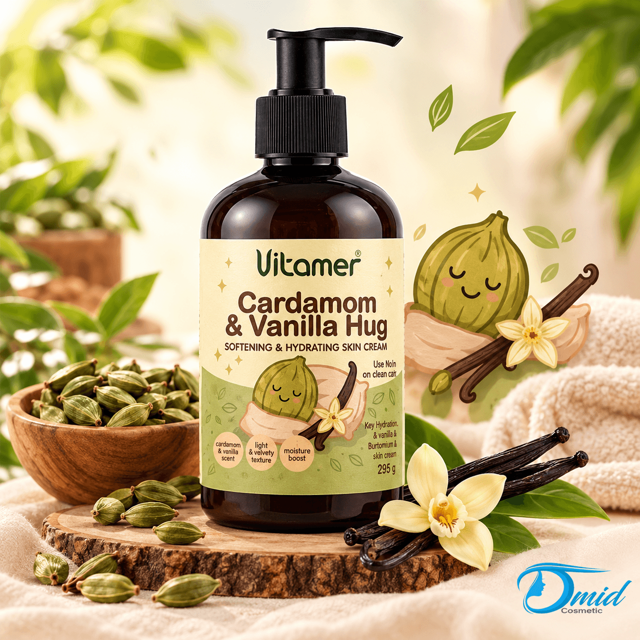 کرم نرم کننده و آبرسان پوست ویتامر (VITAMER) عصاره هل و وانیل حجم ۲۵۰ گرم
