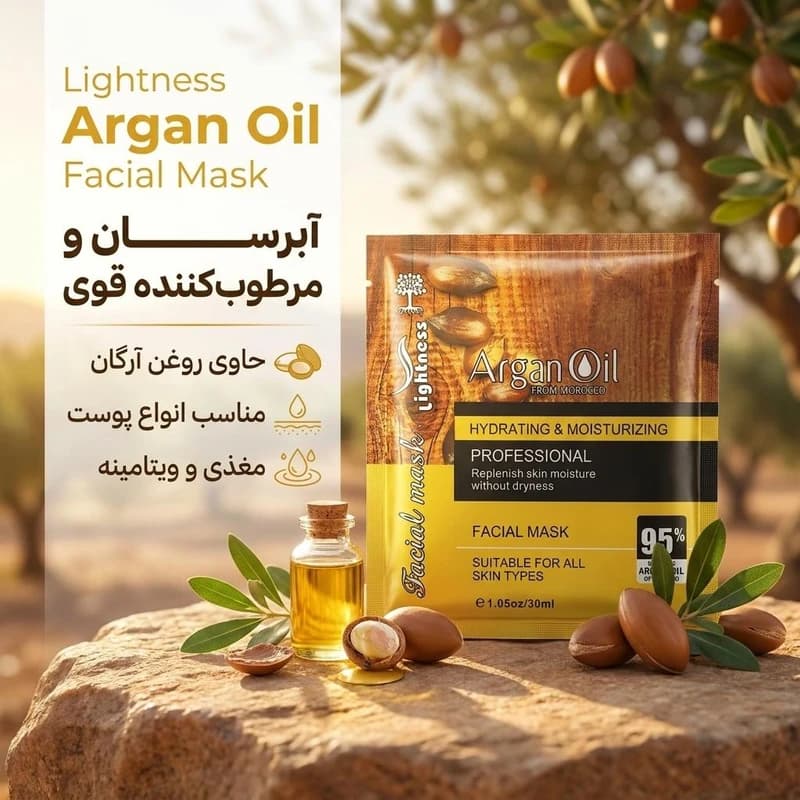 ماسک ورقهای آبرسان صورت لایتنس مدل آرگان حجم 30 میلیلیتر — تصویر ۲