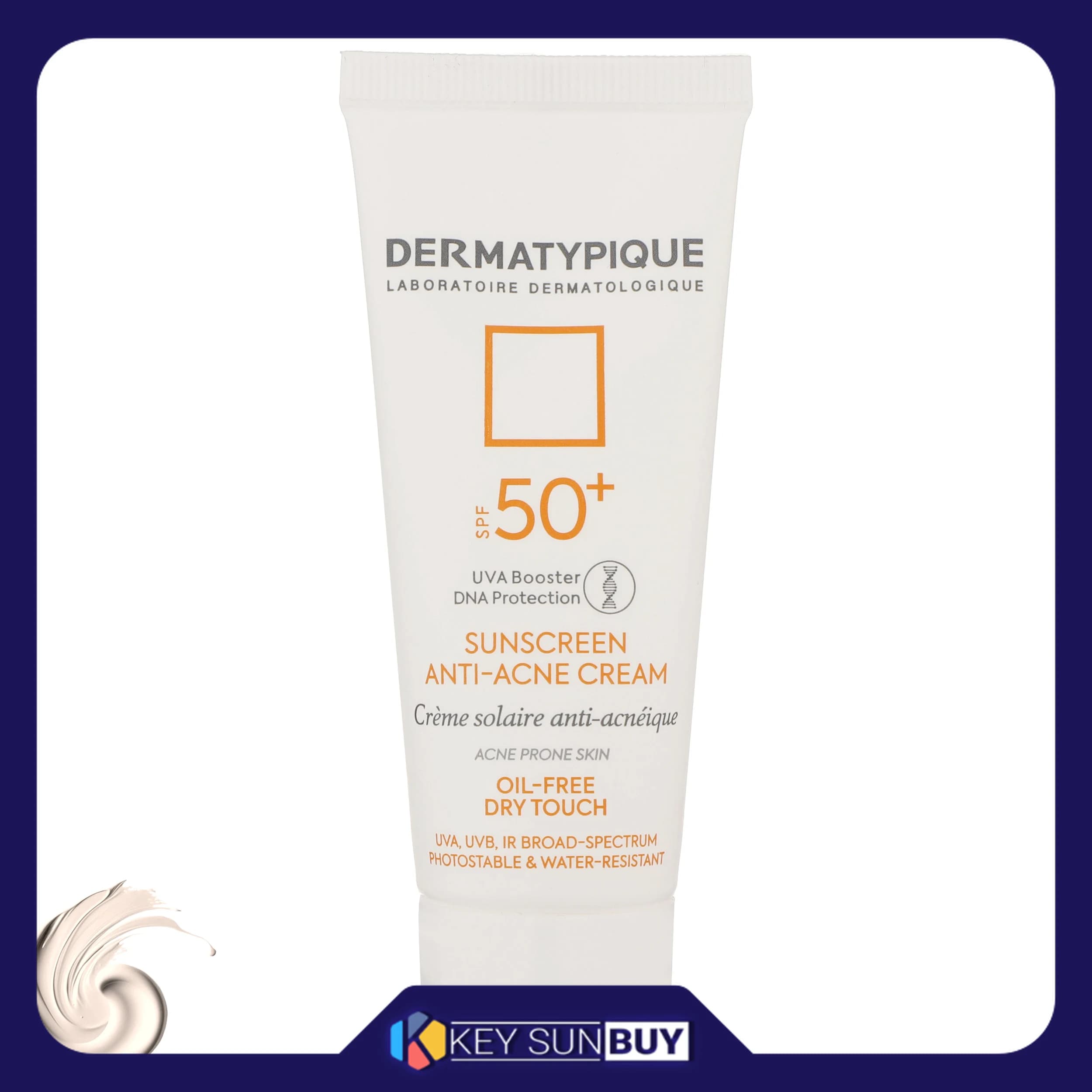 مراقبت پوست کرم ضد آفتاب بدون رنگ درماتیپیک SPF50 مدل Anti -acne محافظ UVA ،UVB، ضد آب، ضد جوش و آکنه، مناسب پوستهای چرب و مختلط حجم 40 میلیلیتر