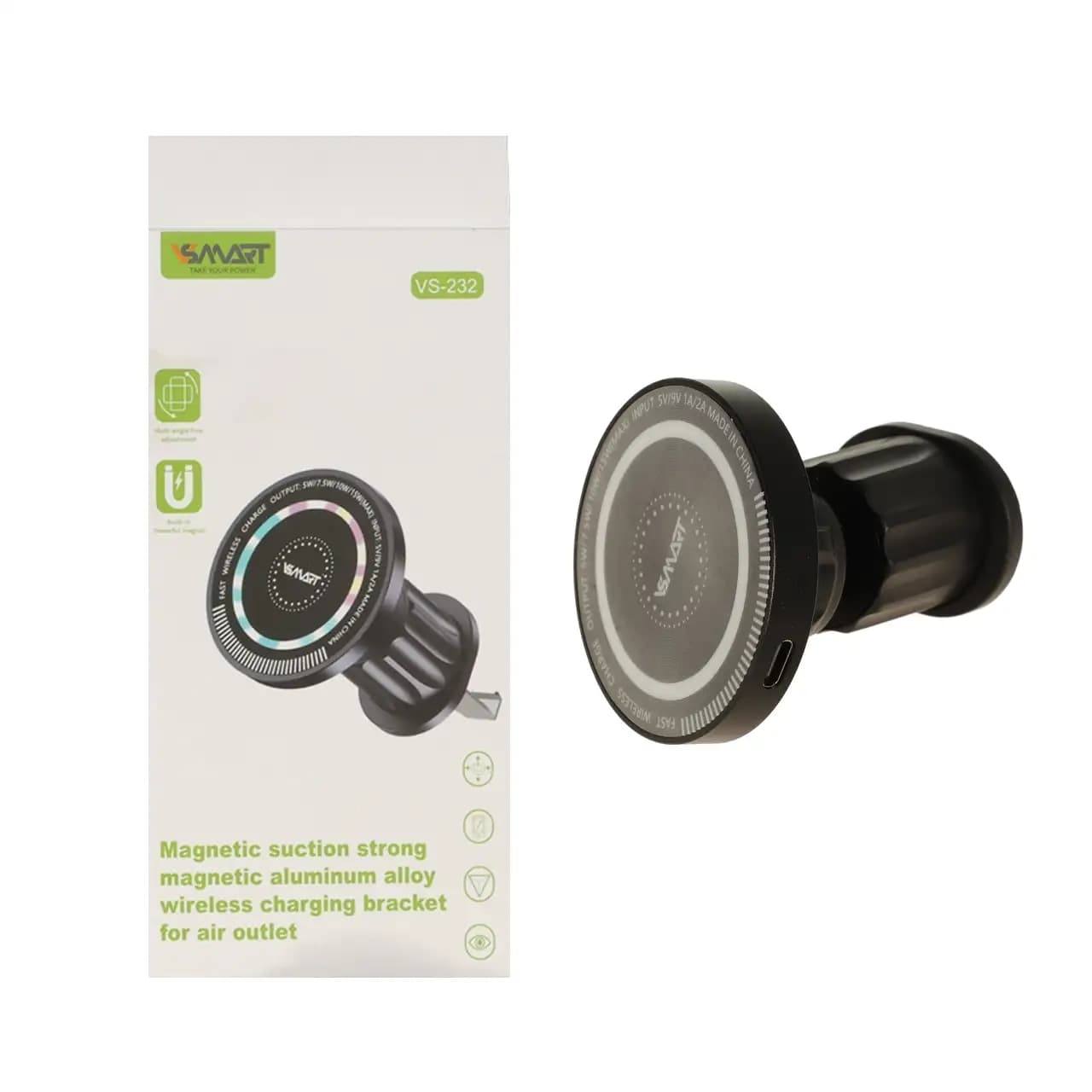 شارژر وایرلس و هولدر گوشی موبایل دریچه کولری V-Smart مدل VS-232 – 15w – مشکی – BSA