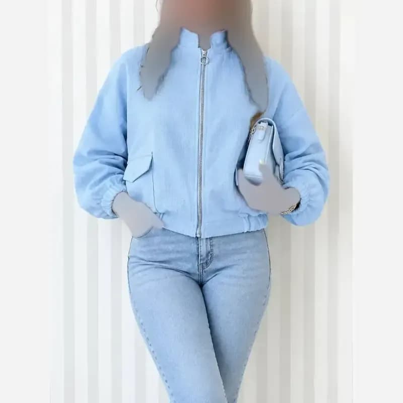 بامبر جکت زنانه فلونزی ضخیم گرم مناسب پاییز قد 63 رنگ قهوه ای — تصویر ۸