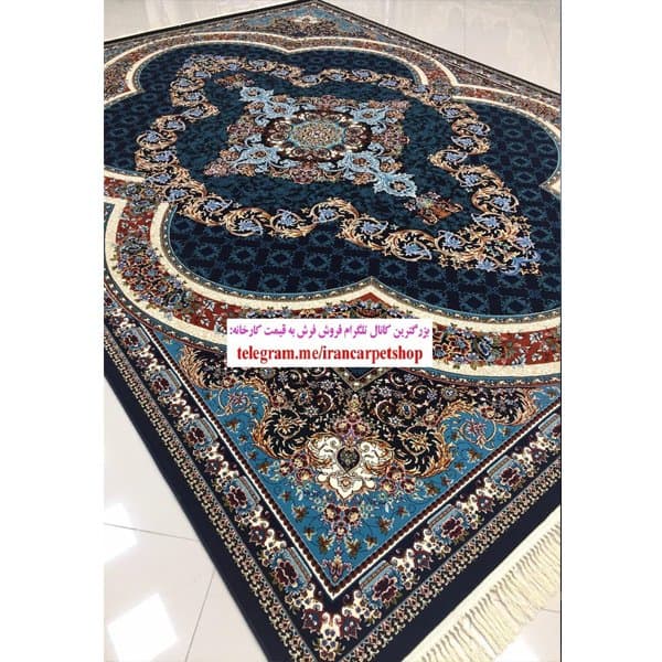 فرش 700 شانه طرح ماردین زمینه سرمه ای عقیق کاشان