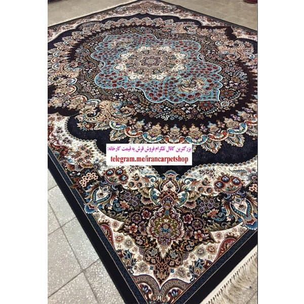 فرش 700 شانه طرح ارکیده زمینه سرمه ای عقیق کاشان