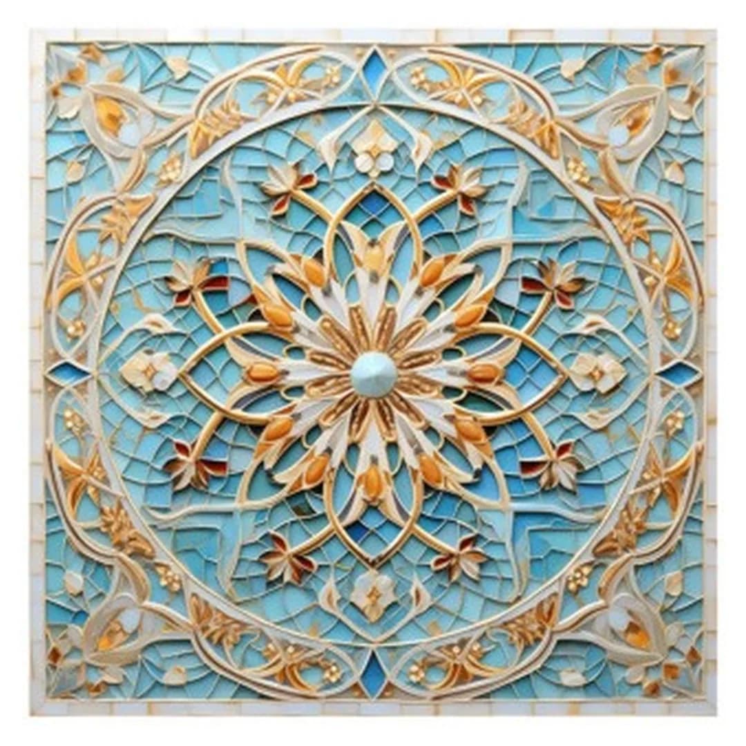 فرشینه مربع مخمل ترک طرح کاشی آسمانی کد 3-9141