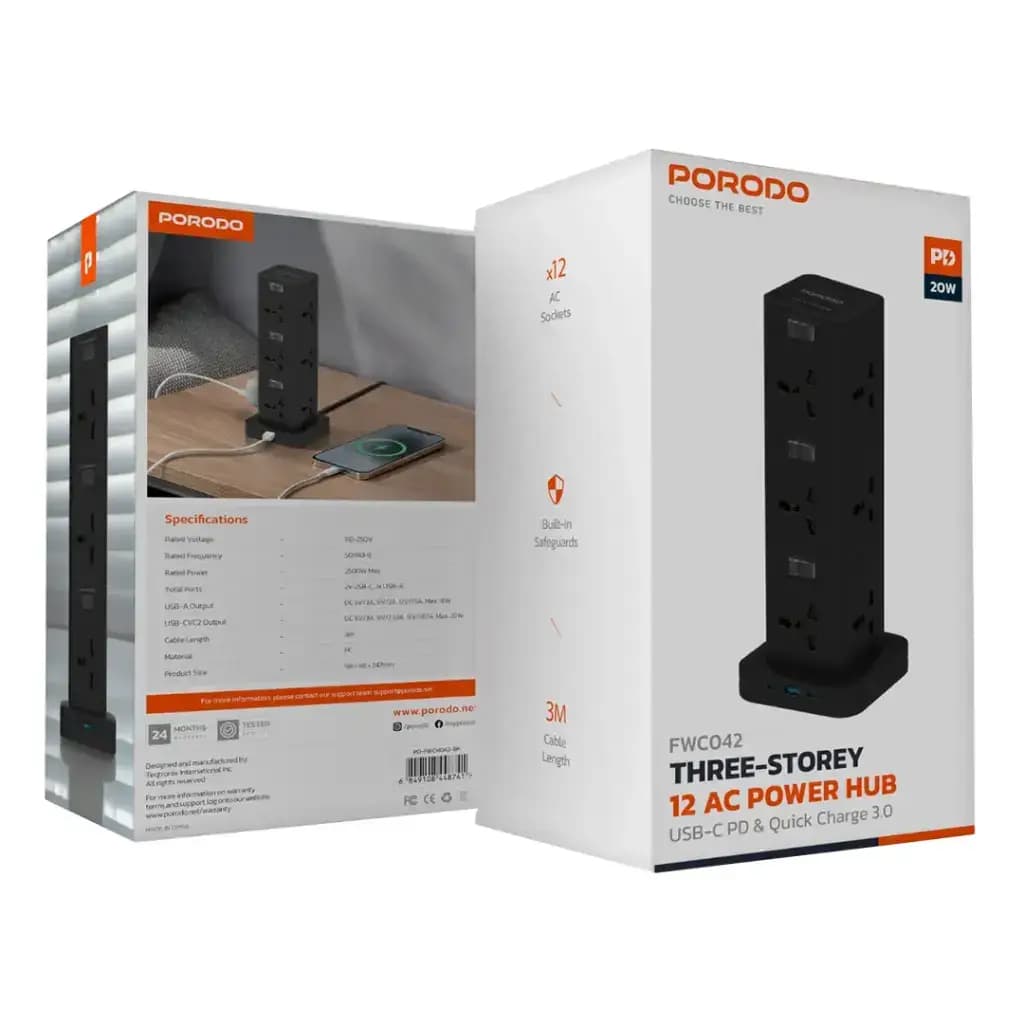 چندراهی برق خانه پرودو مدل Porodo 12 AC Power FWC042 — تصویر ۶