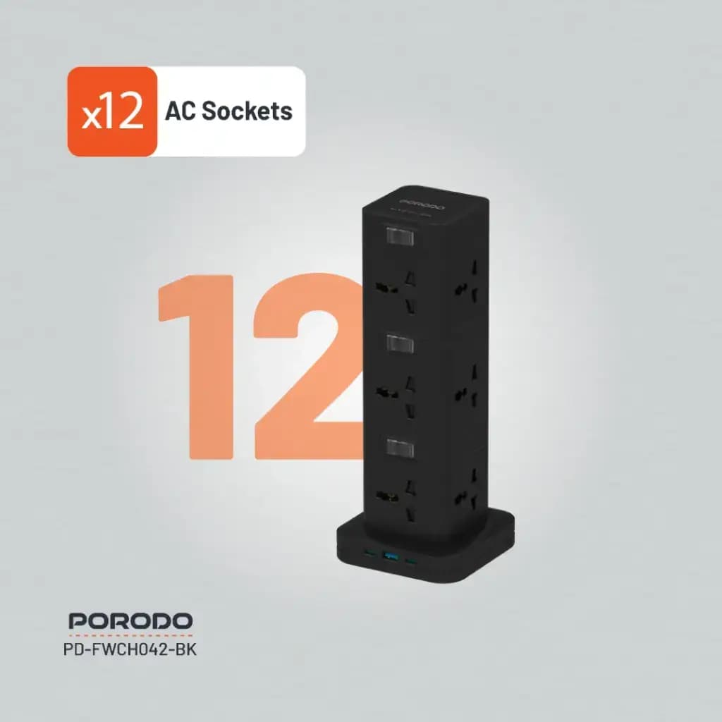 چندراهی برق خانه پرودو مدل Porodo 12 AC Power FWC042 — تصویر ۲