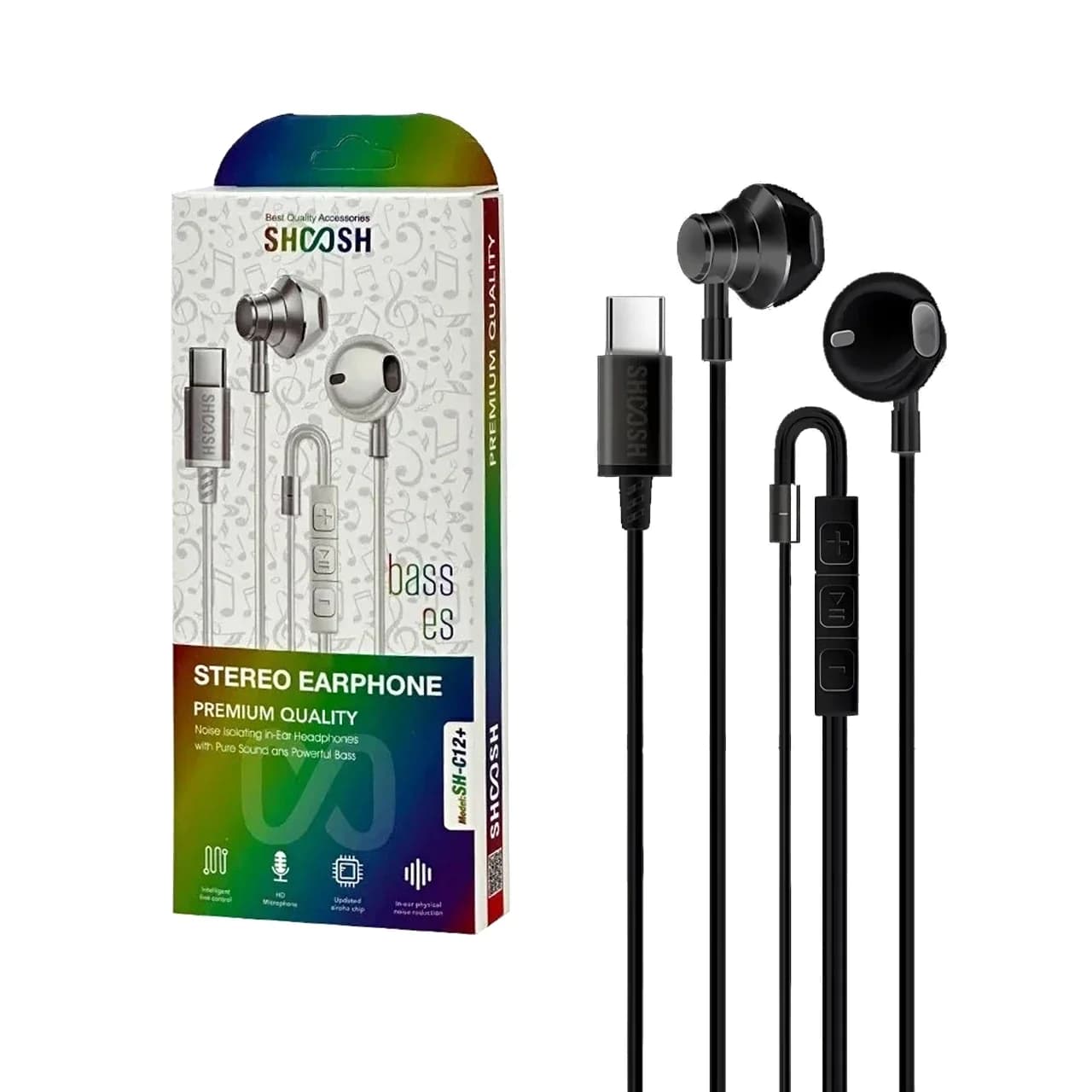 هندزفری با سیم با پورت Shoosh Type-C مدل +SH-C12 – مشکی – SMO