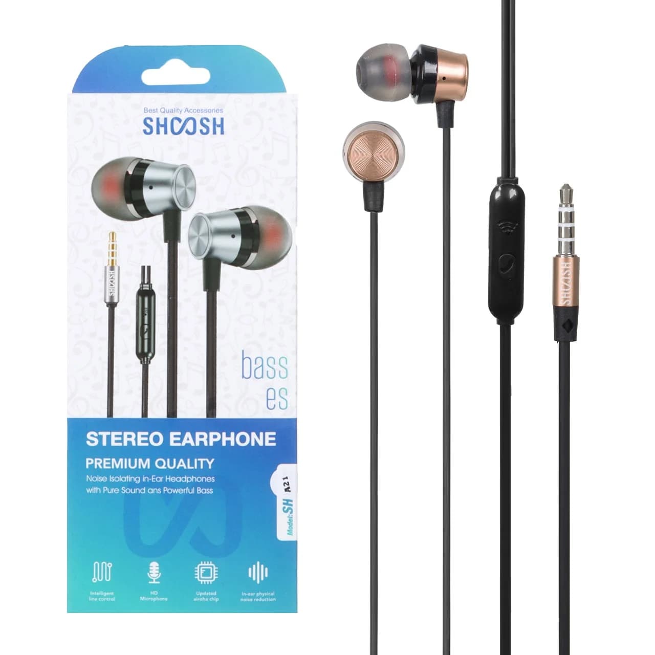 هندزفری باسیم Shoosh مدل SH-A21 – مشکی طلایی – SMO