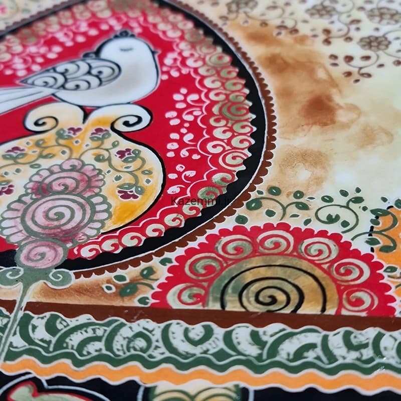 بشقاب دیوارکوب سرامیکی نقاشی گل و مرغ بزرگ — تصویر ۸