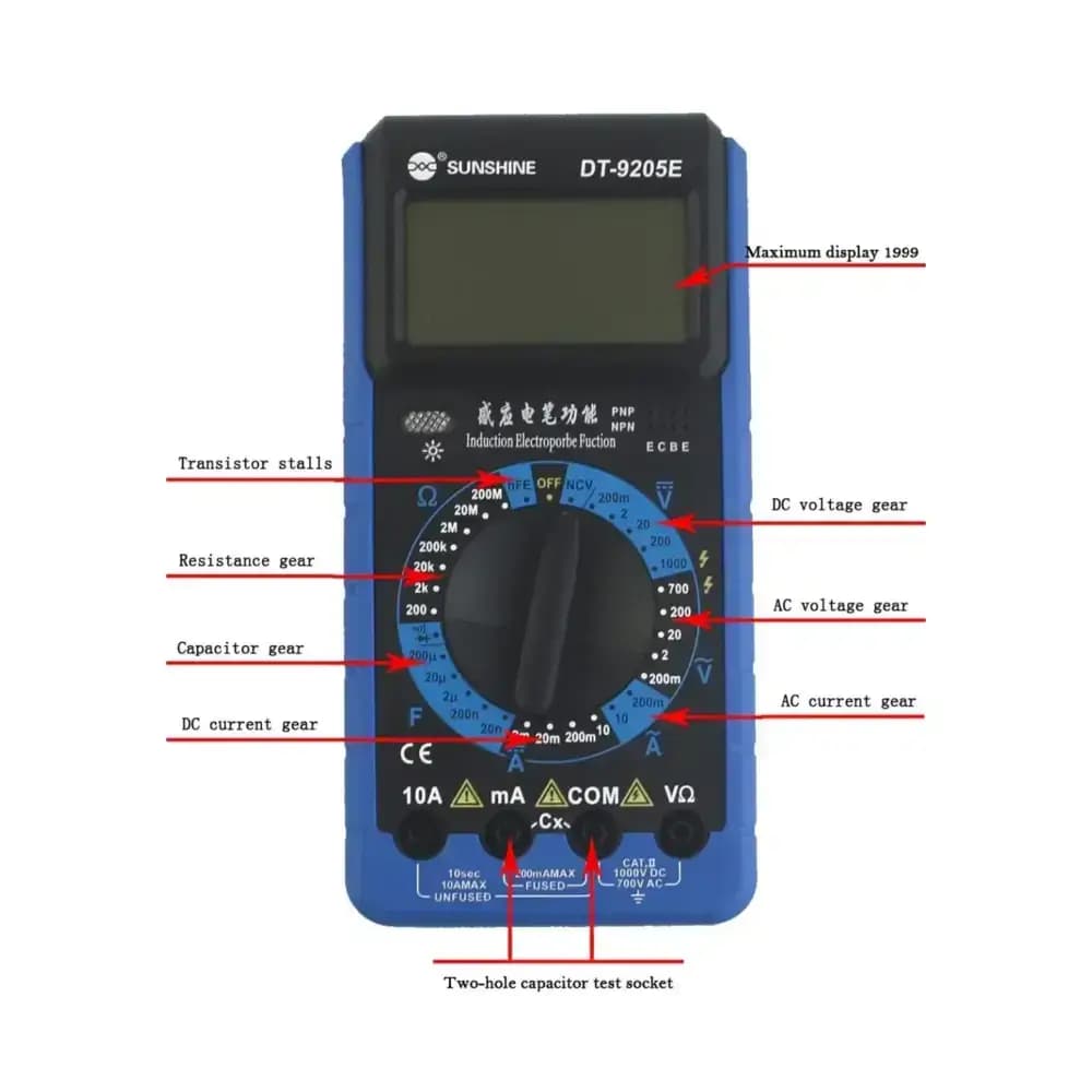 مولتی متر دیجیتال سانشاین مدل SUNSHINE DT-9205E — تصویر ۴