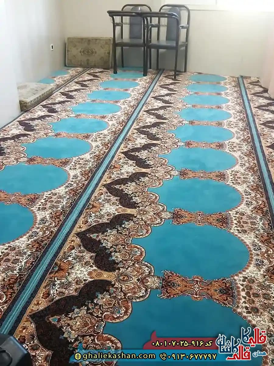 سجاده فرش نماز و مسجد 700 شانه طرح فرشته ساده زمینه آبی کاشان — تصویر ۳