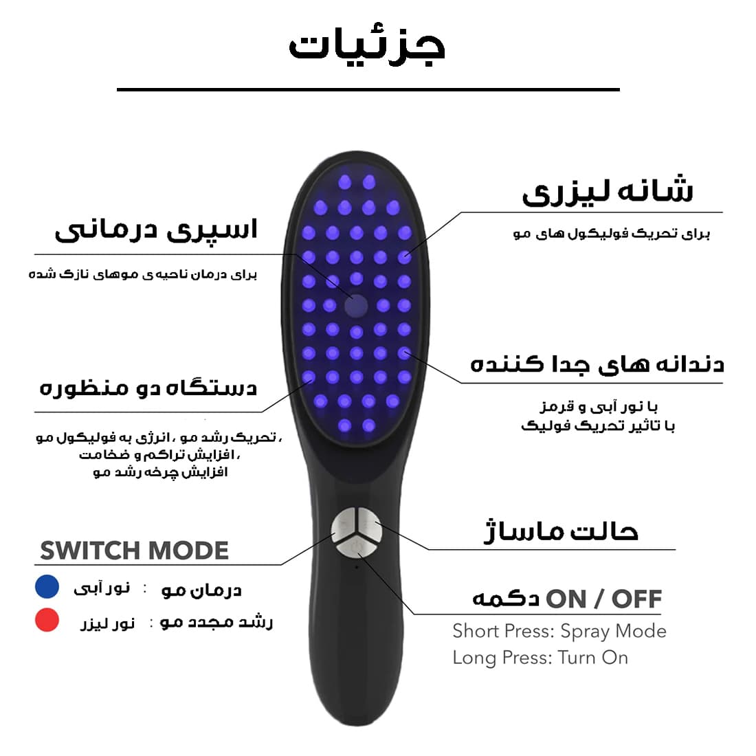 ماساژور و شانه لیزری برقی موی سر مدل QC-003 — تصویر ۴