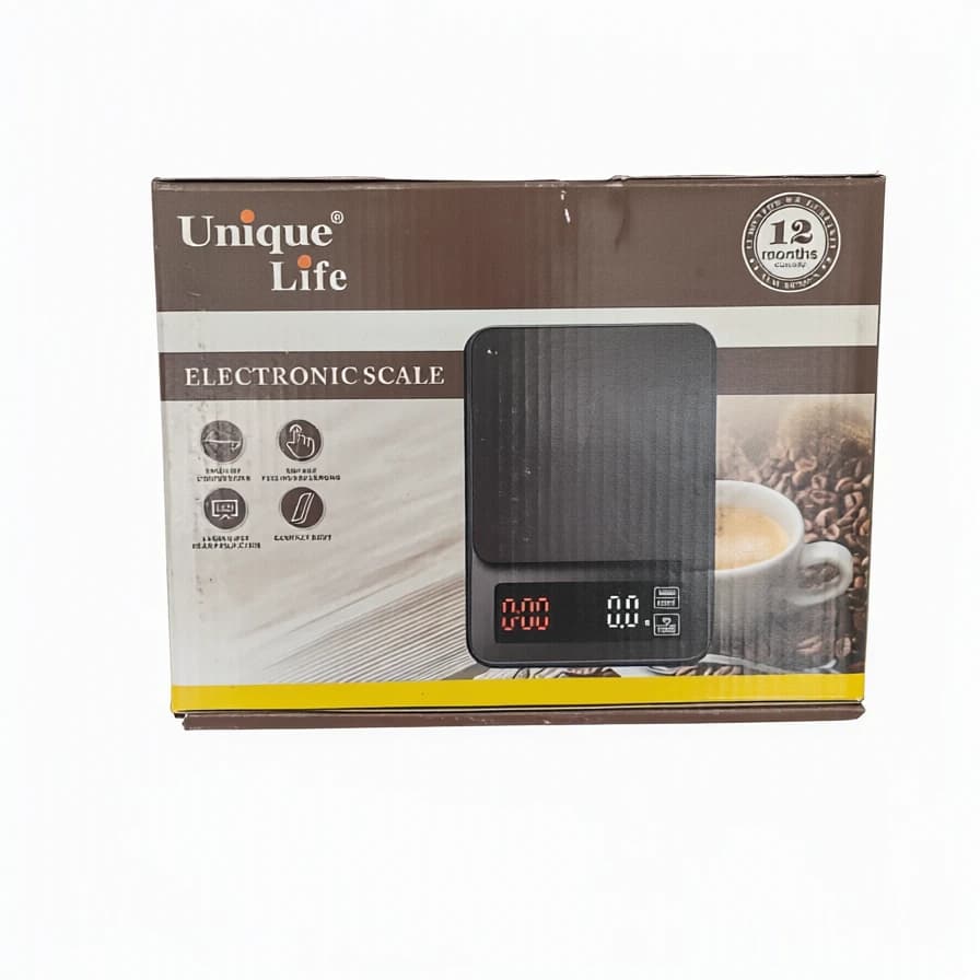 ترازوی دیجیتال قهوه یونیک لایف مدل Unique Life با ظرفیت ۳ کیلوگرم و دقت ۰.۱ گرم (نمایشگر LED و تایمردار) — تصویر ۶