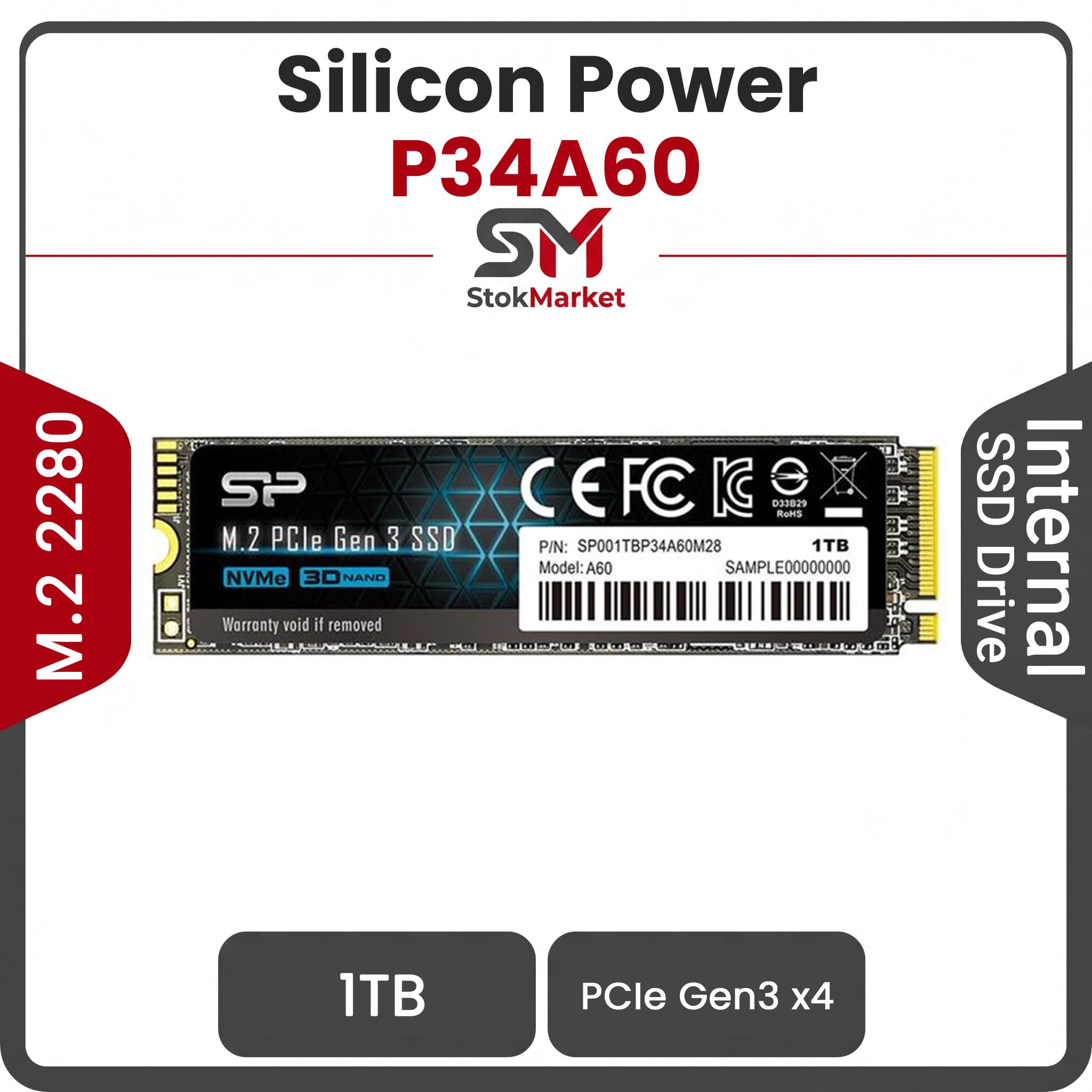 اس اس دی سیلیکون پاور مدل P34A60 PCIe Gen3×4 ظرفیت 1 ترابایت