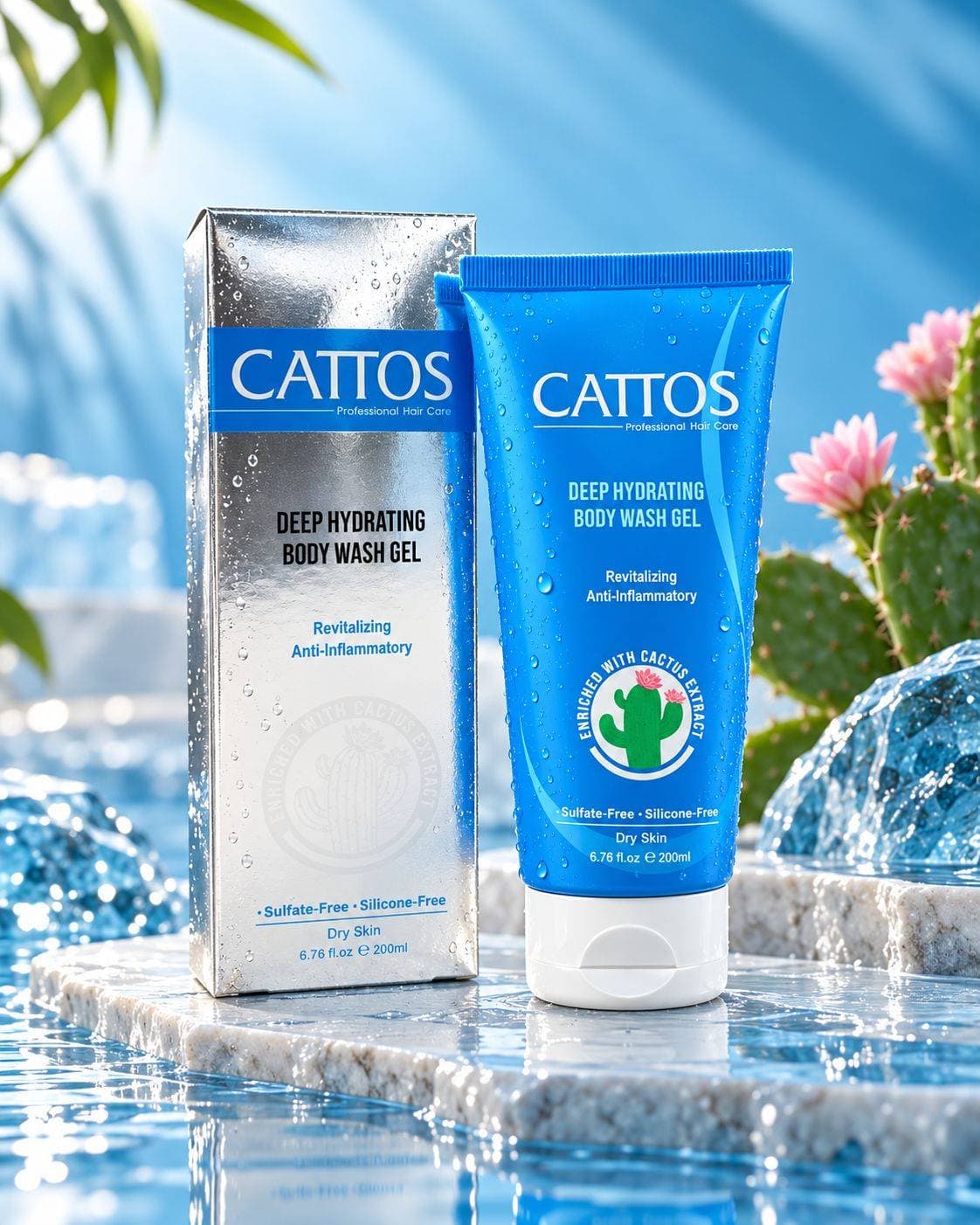 ژل شستشوی بدن آبرسان کاتوس Cattos حاوی عصاره کاکتوس و بابونه