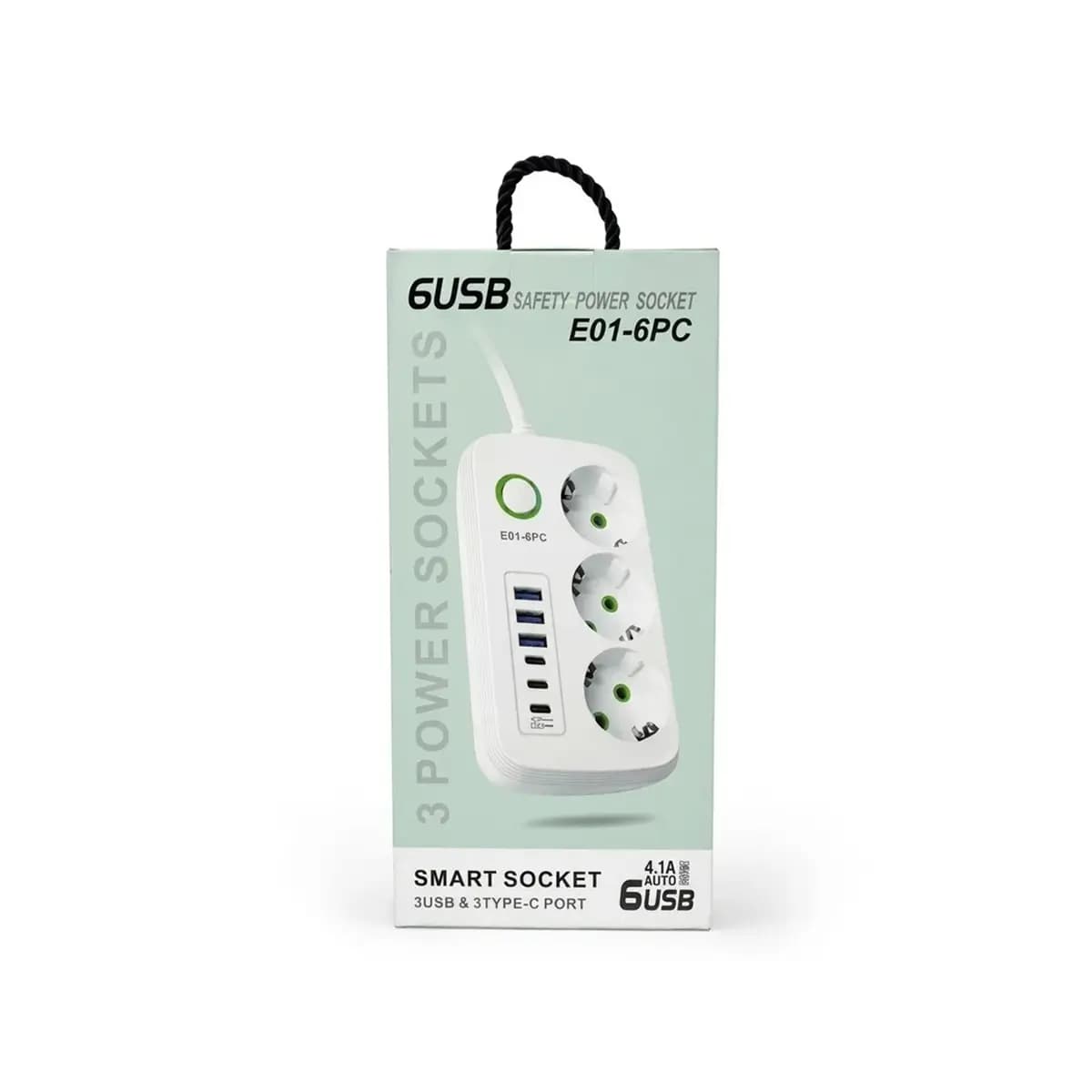 چندراهی برق و شارژر هوشمند E01-6PC | مجهز به ۳ پریز، ۳ پورت تایپ سی و ۳ پورت USB — تصویر ۳