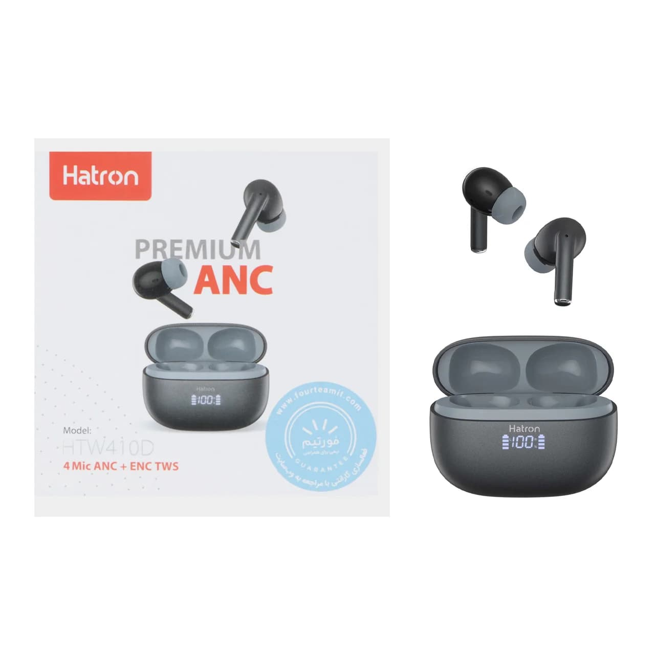 ایرفون بی سیم Hatron مدل HTW410D (4 میکروفون ANC+ENC) – مشکی