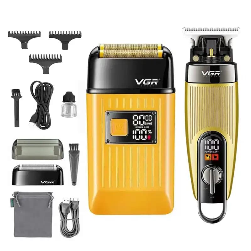 ست ماشین اصلاح صفر زن شیور و خط زن وی جی آر مدل طلایی VGR-975+ VGR-357