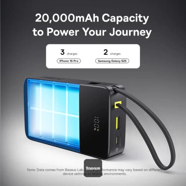پاوربانک 22.5 وات بیسوس مدل ENERFILL PPBD2P-2020 ظرفیت 20000 میلی آمپر ساعت به همراه کابل USB-C — تصویر ۵
