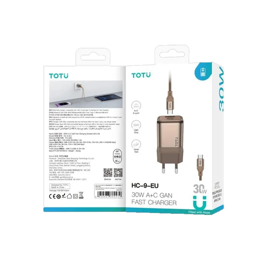 شارژر 30 وات + کابل Type-C برند توتو TOTU مدل HC-9-EU — تصویر ۳
