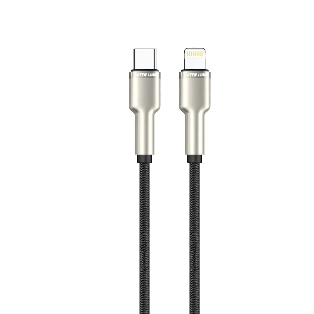 کابل روکش فلزی 27وات تایپC به لایتنینگ گرین لاین Green Lion — تصویر ۲