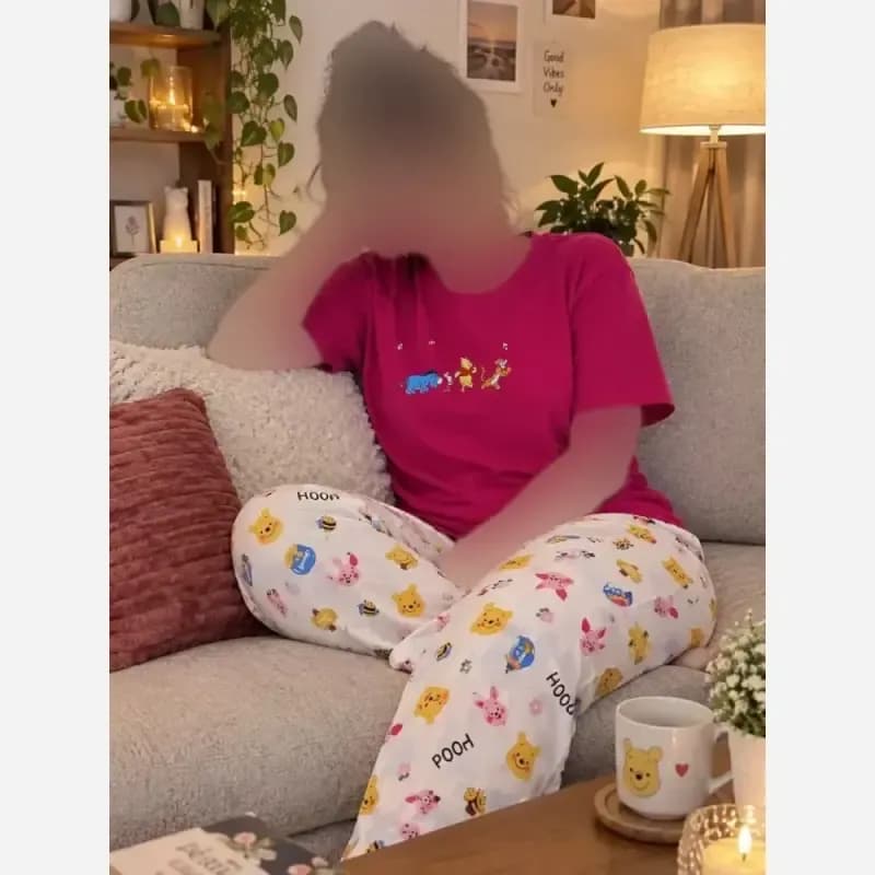 ست راحتی تیشرت نخ پنبه و شلوار کرپ بوگاتی فری سایز دخترانه — تصویر ۲