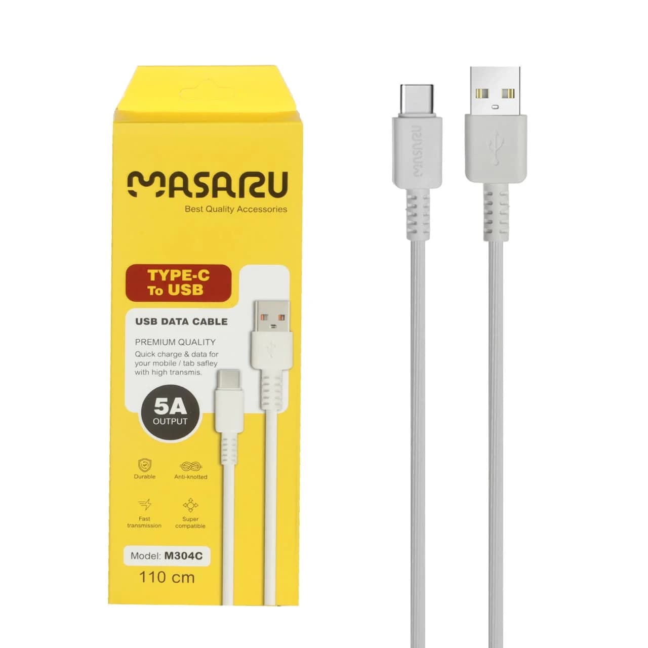 کابل شارژ 1.1 متری فست Masaru Type-C مدل M304C – سفید – SMO — تصویر ۲