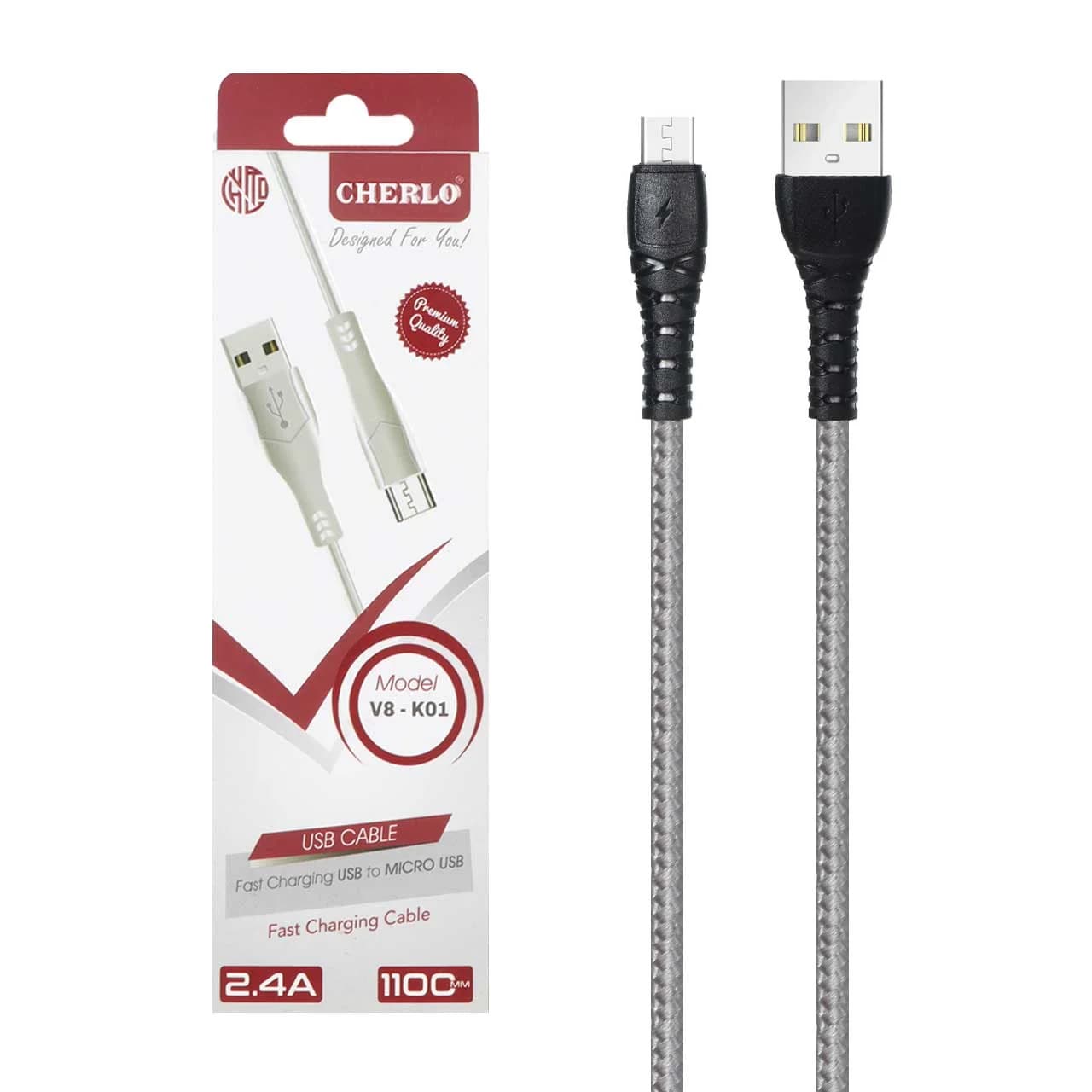کابل شارژ 1.1 متری فست اندروید CHERLO مدل V8-K01 – طوسی – SMO — تصویر ۴