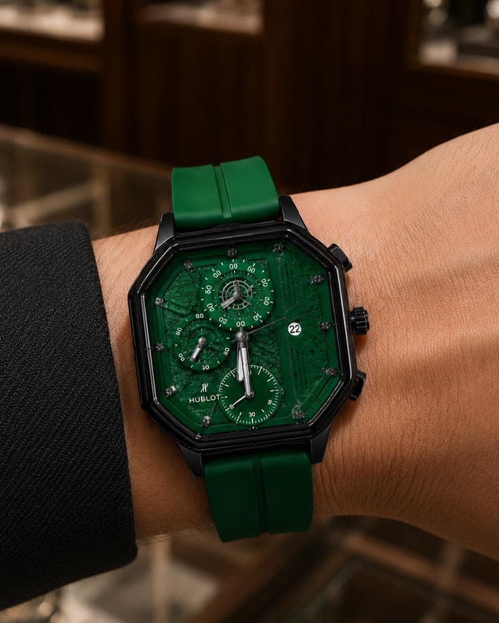 ساعت HUBLOT طرح سه موتوره (سبز) — تصویر ۵