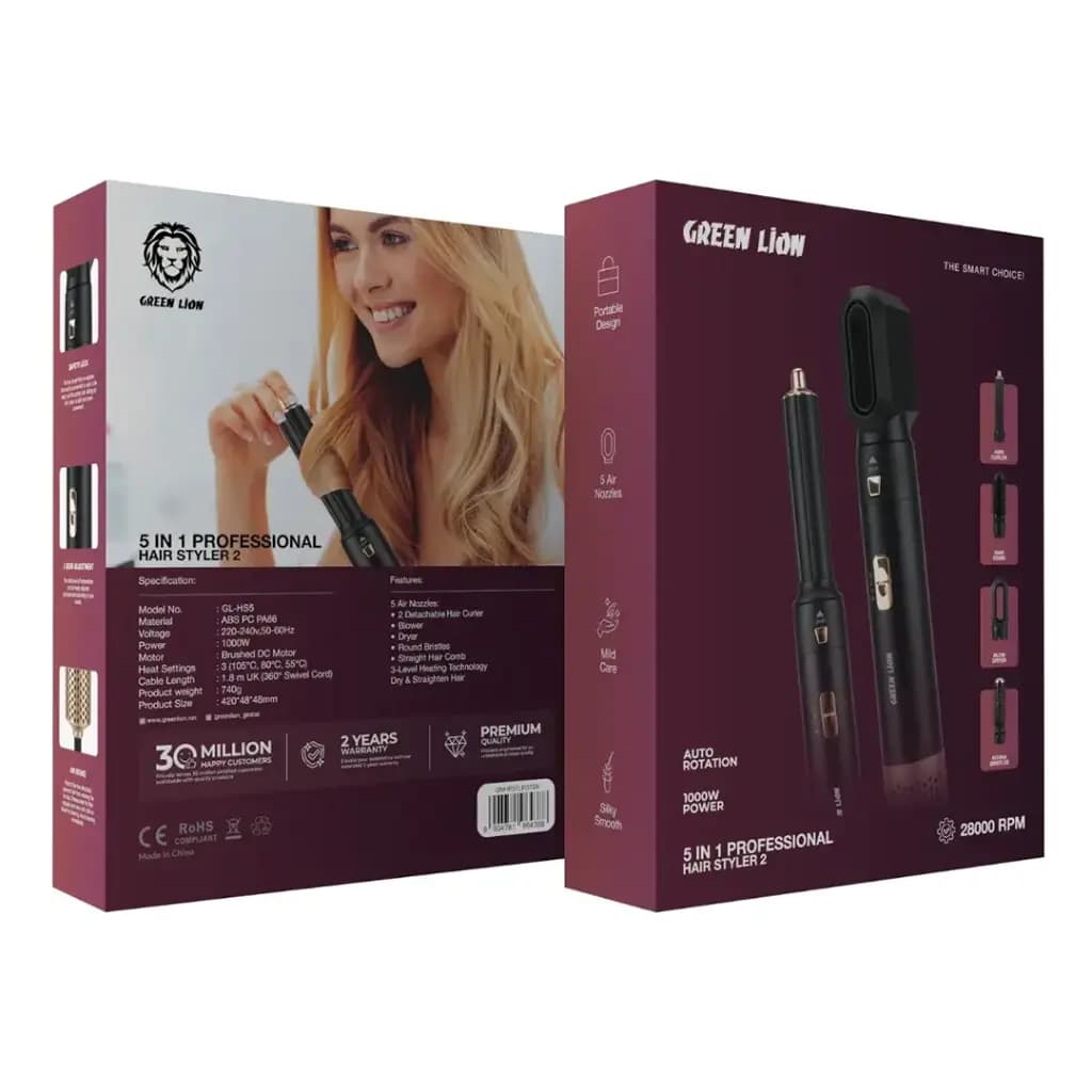 سشوار و حالت دهنده مو ۵ کاره گرین لاین مدل Professional Hair Styler 2