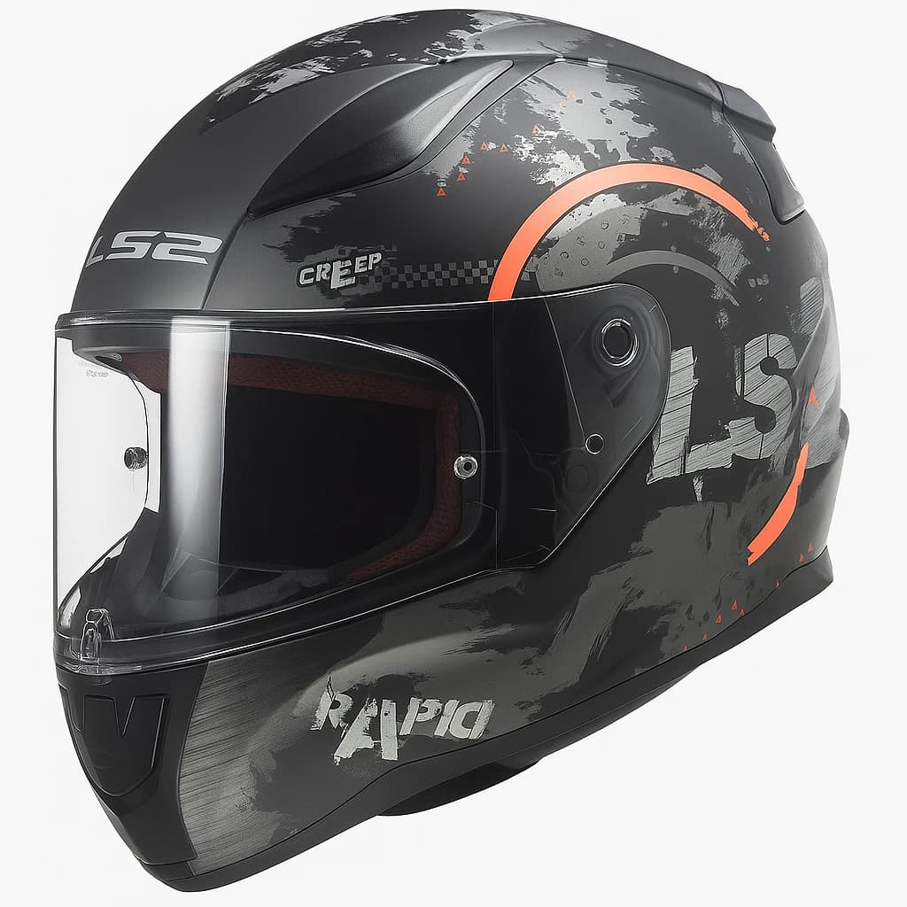 کلاه کاسکت فک ثابت ال اس 2 مدل RAPiD CREEP BLACK ORANGE GRAY