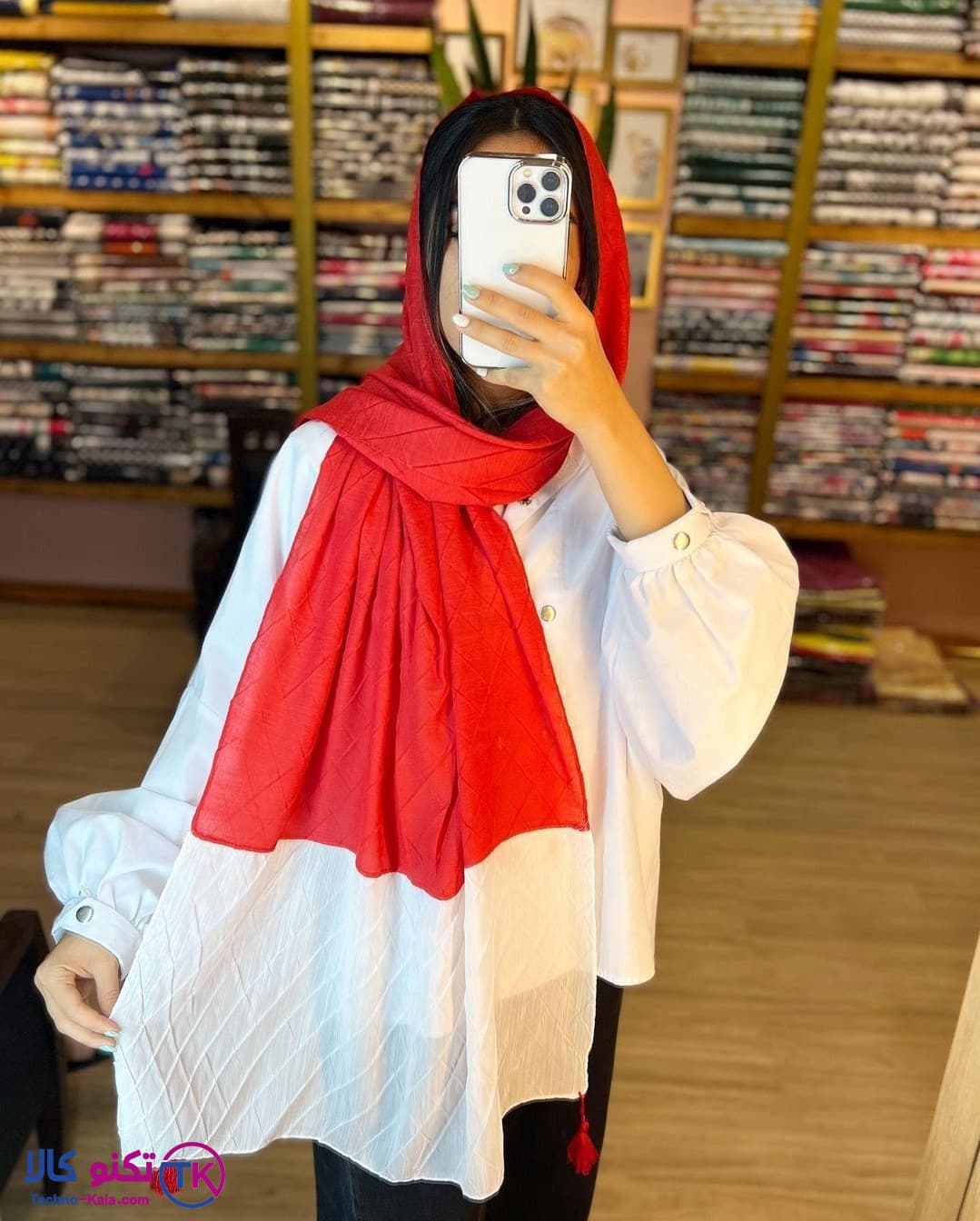 شال نخی قرمز طرح برجسته کد 4380 (ارسال رایگان)