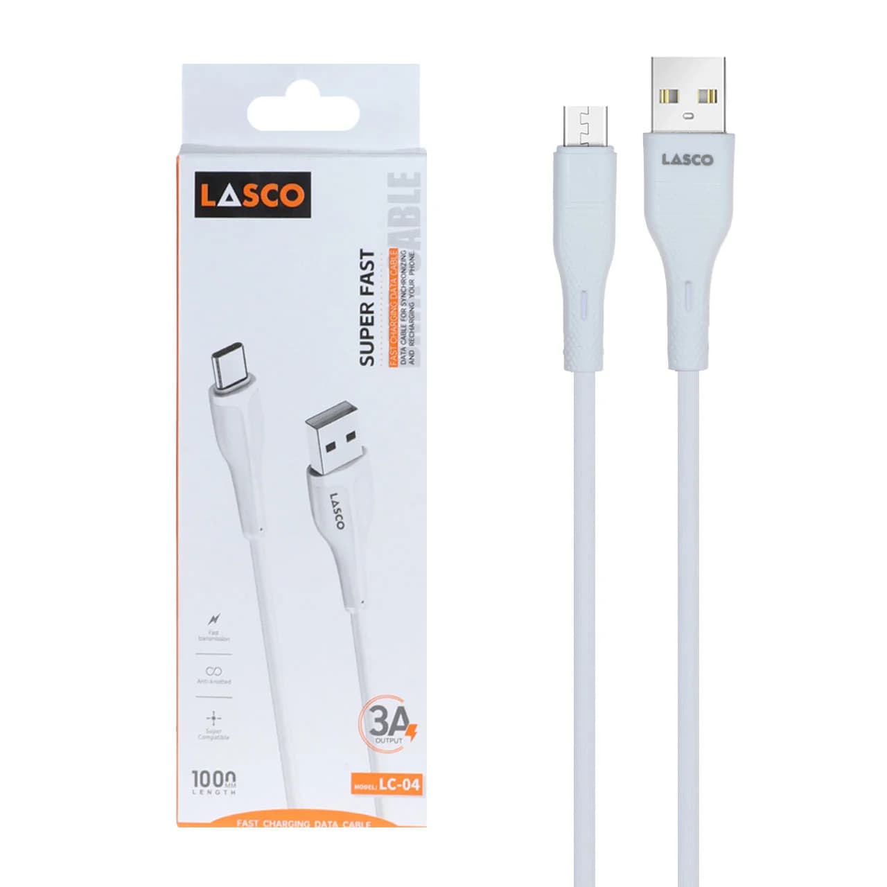 کابل شارژ فست اندروید Lasco مدل LC-04 – سفید – DST(گارانتی شش ماهه)