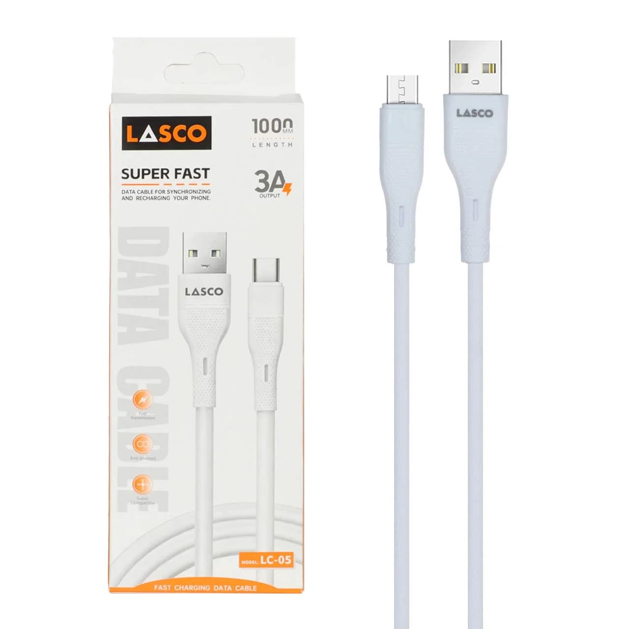 کابل شارژ فست اندروید Lasco مدل LC-05 – سفید – DST (گارانتی شش ماهه)