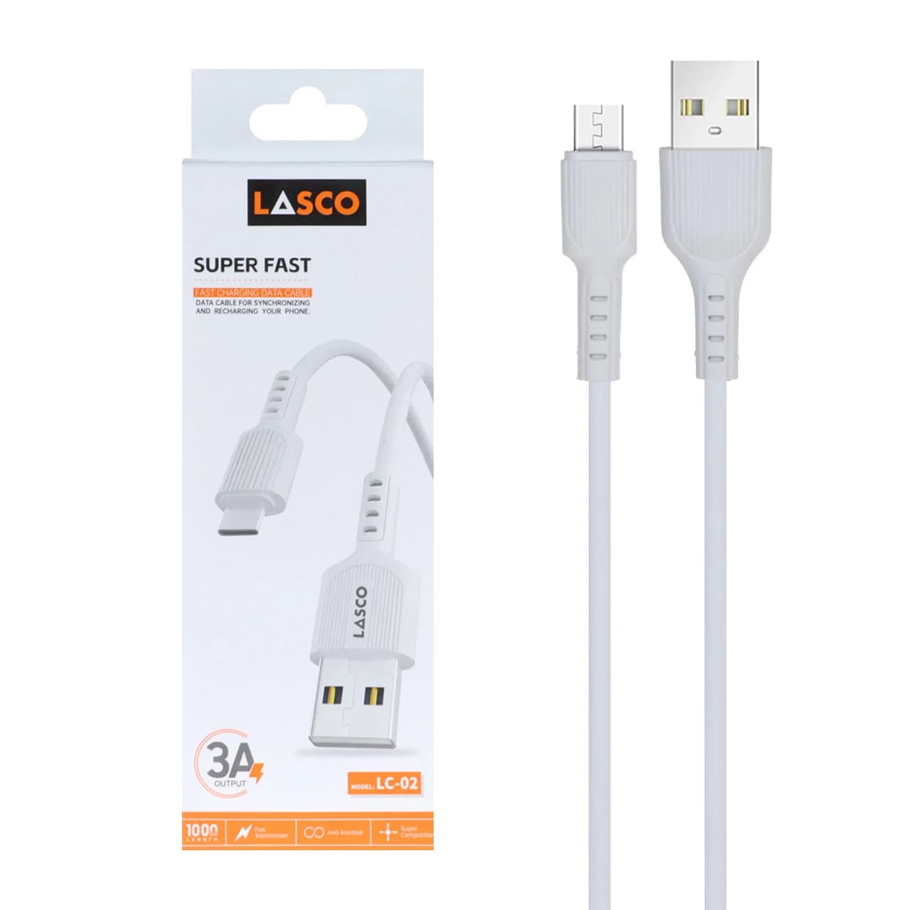 کابل شارژ فست اندروید Lasco مدل LC-02 – سفید – DST(گارانتی شش ماهه)