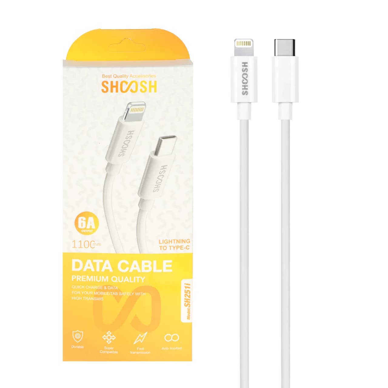 کابل شارژ 1.1 متری فست Shoosh Type-C to Lightning مدل SH251i – سفید – SMO