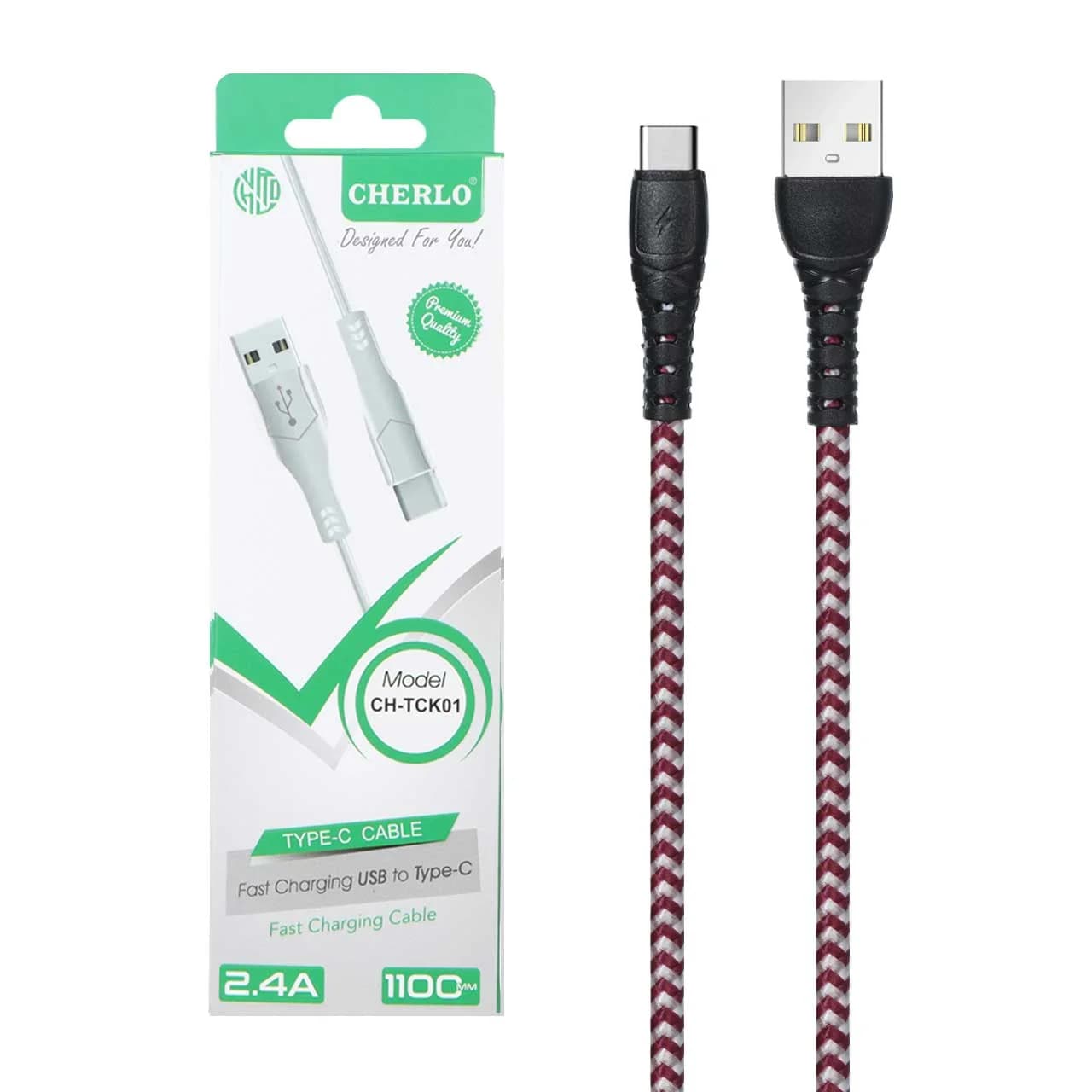کابل شارژ 1.1 متری فست CHERLO Type-C مدل CH-TCK01 – سفید قرمز – SMO
