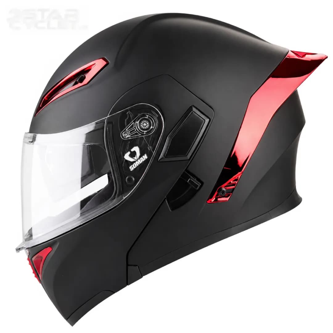کلاه کاسکت فک متحرک سومان مدل 955 MATT-BLACK-ELECTROPLATED-RED — تصویر ۳