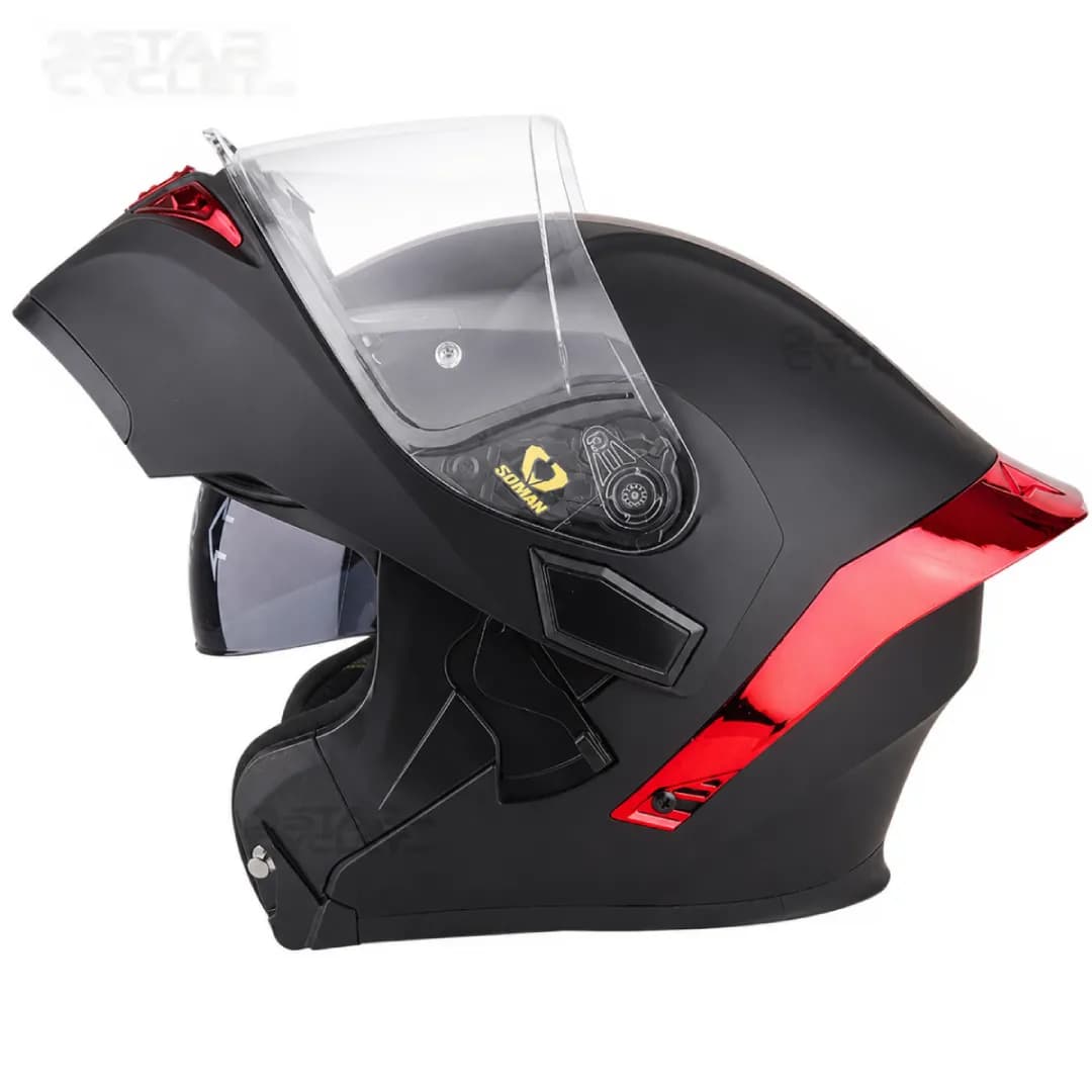 کلاه کاسکت فک متحرک سومان مدل 955 MATT-BLACK-ELECTROPLATED-RED — تصویر ۲