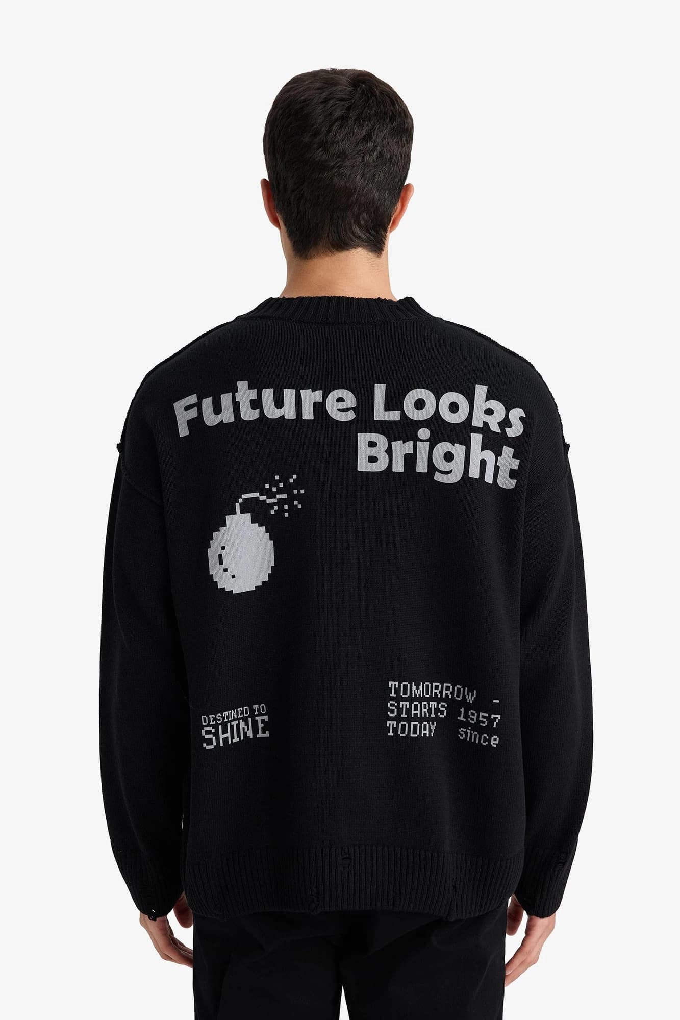 پلیور بافت اورسایز مردانه دفکتو رنگ مشکی طرح Future Looks Bright — تصویر ۶